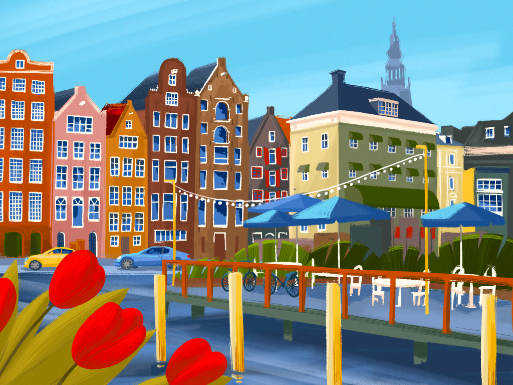 Amsterdam Twilight Canals illustration by Tubik Studio