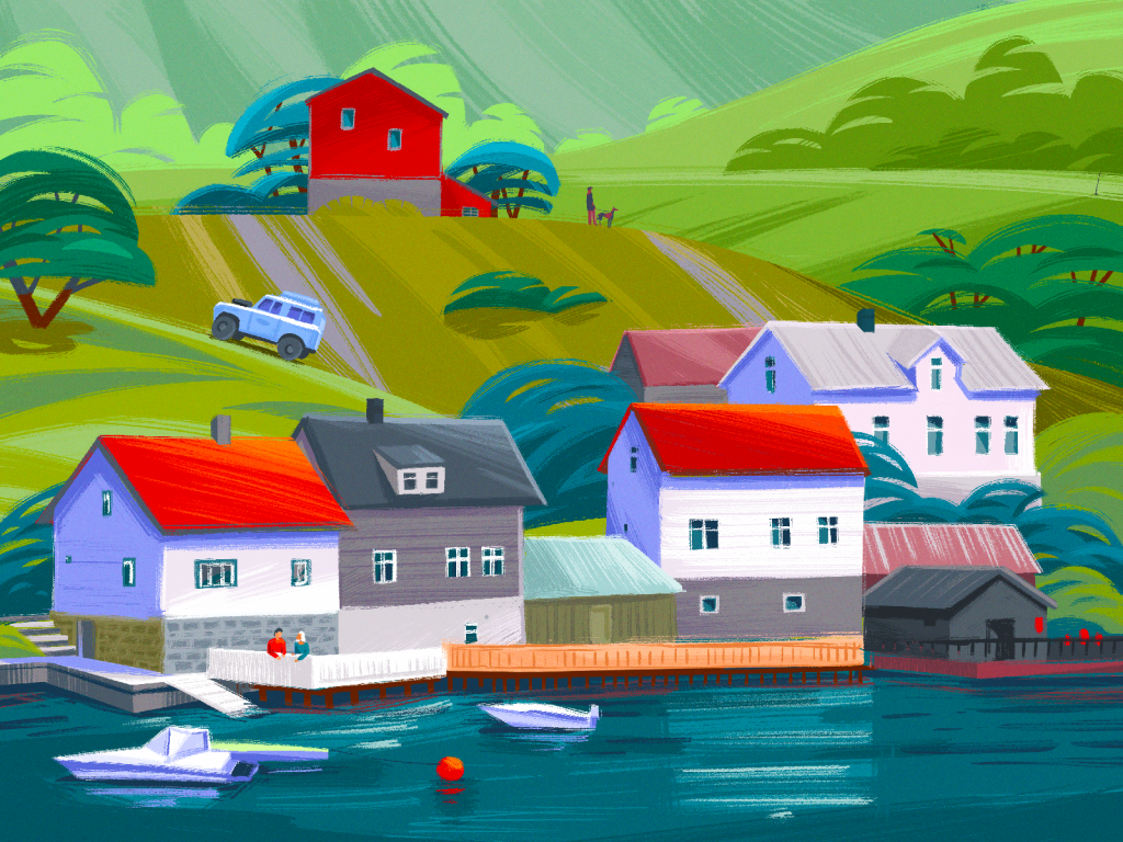 Nordic Fjord Settlement illustration by Tubik Studio